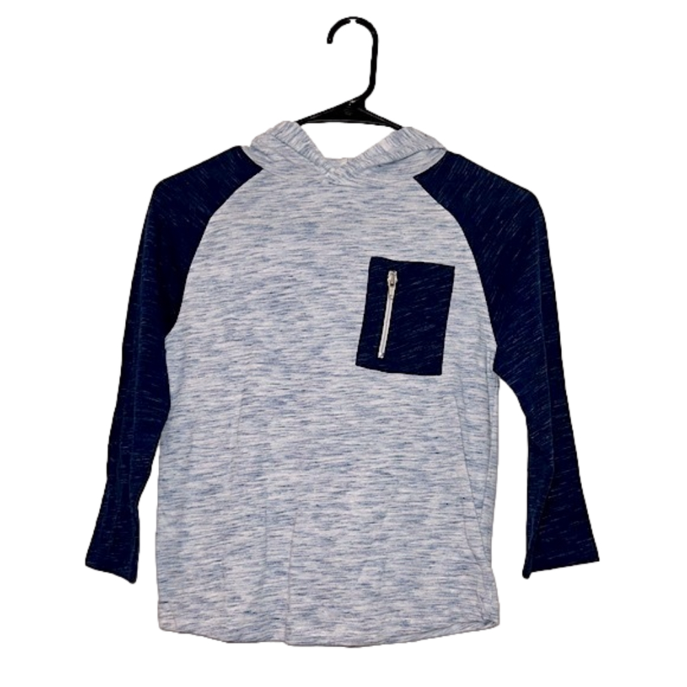 1775 Light Blue and Navy Blue Hooded Long Sleeve Shirt